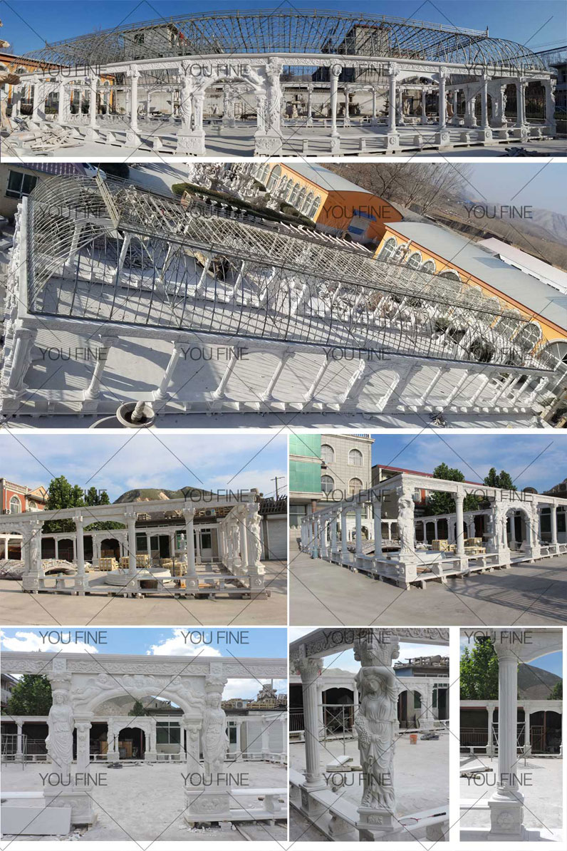 large white marble gazebo for backyard garden decor