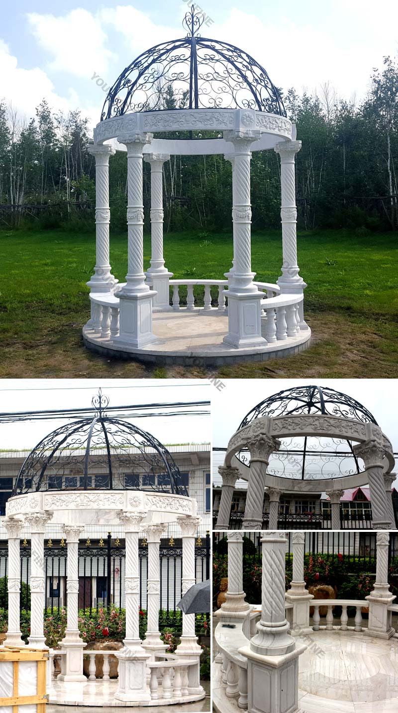 Popular classical design Stone marble white gazebo for backyard decor